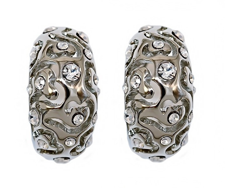 Сережки Neoglory з італійською застібкою. Родій. Камені: білі фіаніти. Довжина 2,3 см. Ширина: 12 мм.