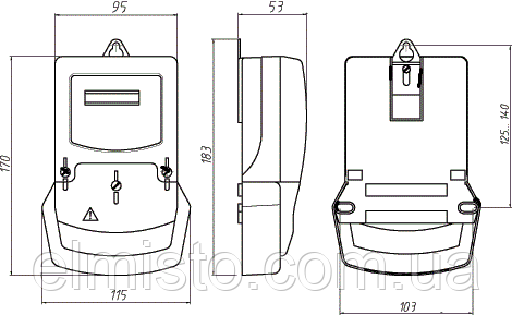 Габаритные размеры счетчика электроэнергии ЦЭ 6807Б-U К 1,0 220В 5-60А М6Ш6