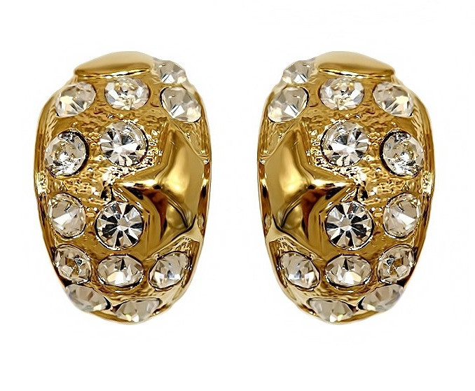 Сережки Neoglory з італійською застібкою. Позолота. Камені: білі фіаніти. Довжина: 2,2 см. Ширина: 14 мм.