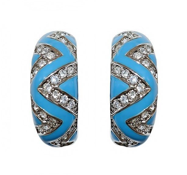 Сережки Neoglory з італійською застібкою. Родій. Камені: білі фіаніти. Довжина: 2,2 см. Ширина: 9 мм.