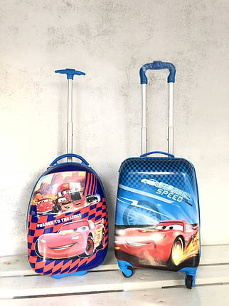 Дитяча валіза для хлопчика на 2-х колеса ручна поклажа Тачки овал Дитяча валіза, фото 2