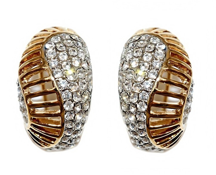 Сережки Neoglory з італійською застібкою. Позолота. Камені: білі фіаніти. Довжина: 2,4 см. Ширина: 14 мм.