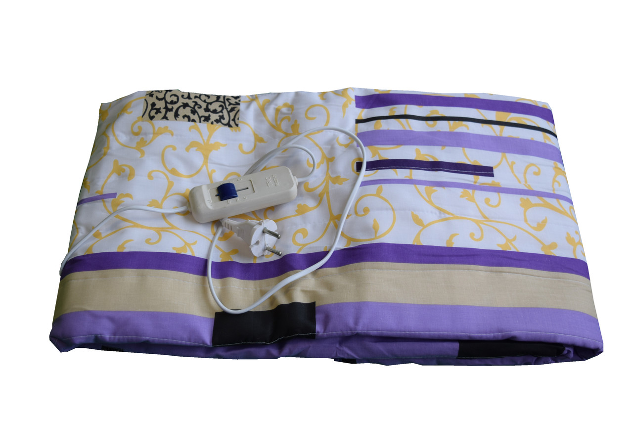 Простирадло з підігрівом, електропростирадло 150х120 см. - Біло-фіолетова з квітами Тріо