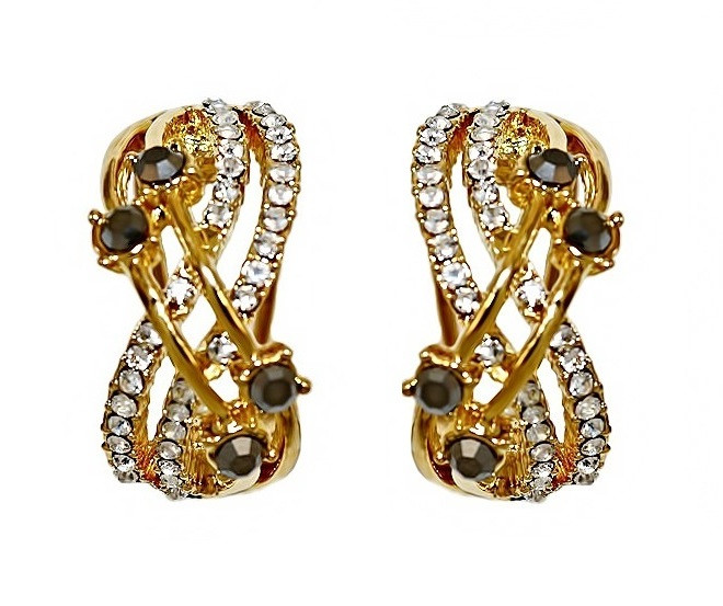 Сережки Neoglory з італійською застібкою. Позолота. Камені: білі та сірі фіаніти. Довжина: 2 см. Ширина: 10 мм.