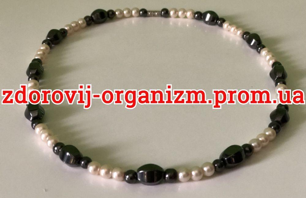 Ожерелье из натурального белого жемчуга с бразильским гематитом - фото 2 - id-p811680297