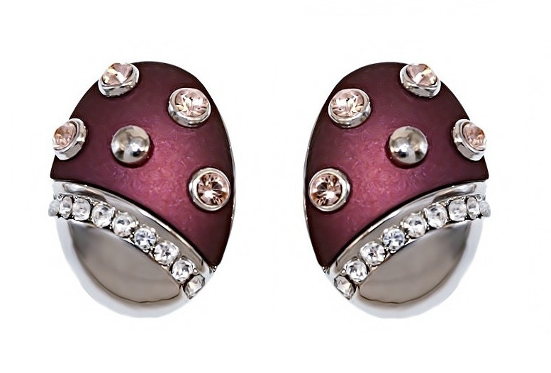 Сережки Neoglory з італійською застібкою. Родій. Камені: білі та рожеві фіаніти. Діаметр: 2,1 см