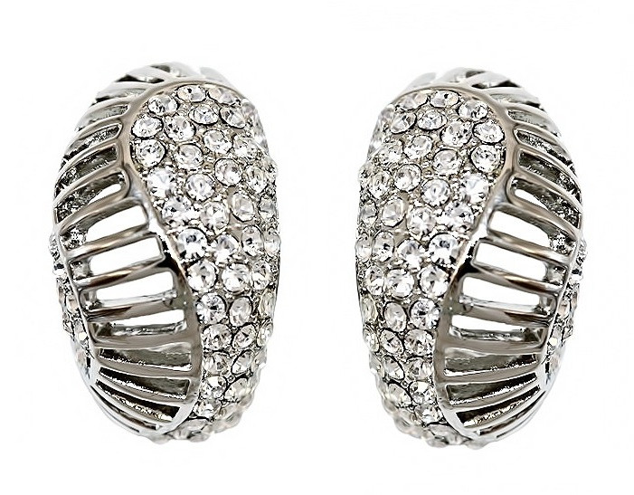 Сережки Neoglory з італійською застібкою. Родій. Камені: білі фіаніти. Довжина: 2,3 см Ширина: 14 мм