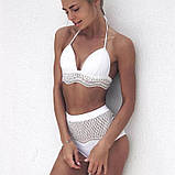 Купальник жіночий роздільний халтер білий з рюшами, фото 2