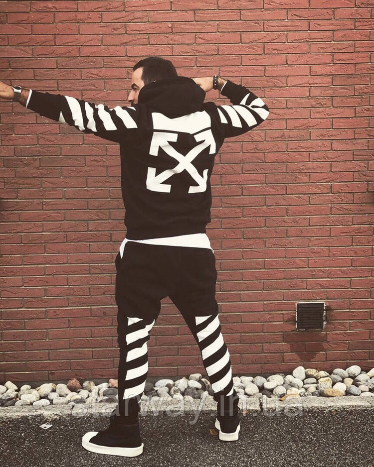 Спортивний трикотажний костюм Off White на блискавці з капюшоном | black island лого