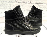 Ботинки зимние на шнуровке кожаные черные 36 размер 0544УКМ