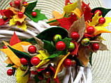 Осінній обруч - вінок з листям з фетру та ягодами, фото 6