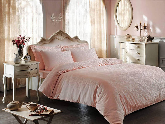 Комплект постільної білизни Tivolyo Home BAMBURA JACARLI PEMBE pudra/Пудра євро, фото 2