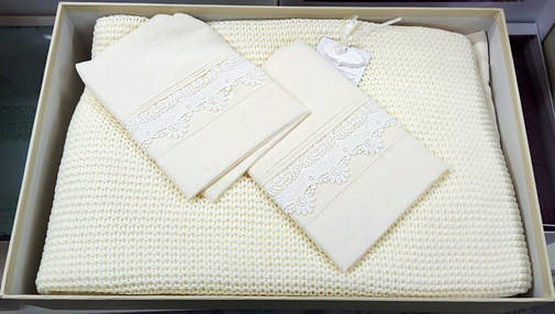 Постільний комплект з пледом Gelin Home NEHIR KETEN двоспальний євро, Cream, фото 1