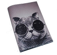 Кожаная обложка для паспорта с котом