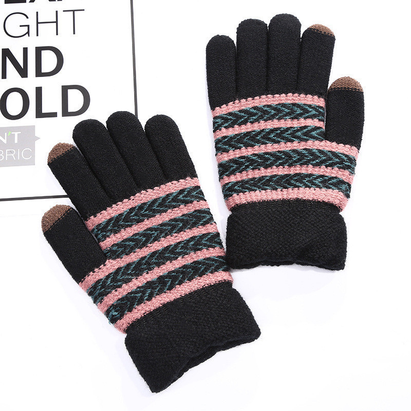 Зимние перчатки унисекс черные в розовую полоску - фото 1 - id-p812038136