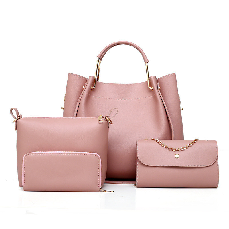 Набір жіночих сумок 4в1 рожевий з якісної екошкіра (без гаманця)