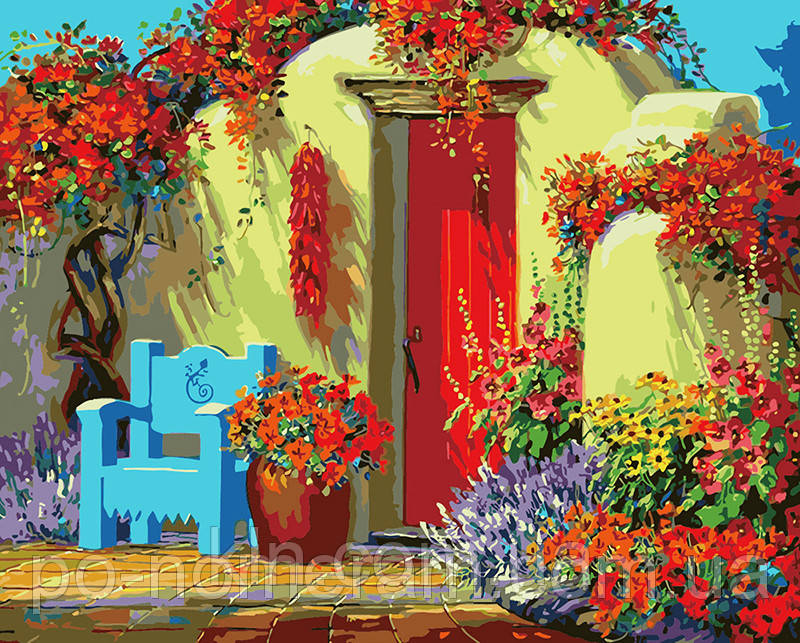 Картина за номерами Menglei MG1087 Дворик у квітах 40 х 50 см, фото 1