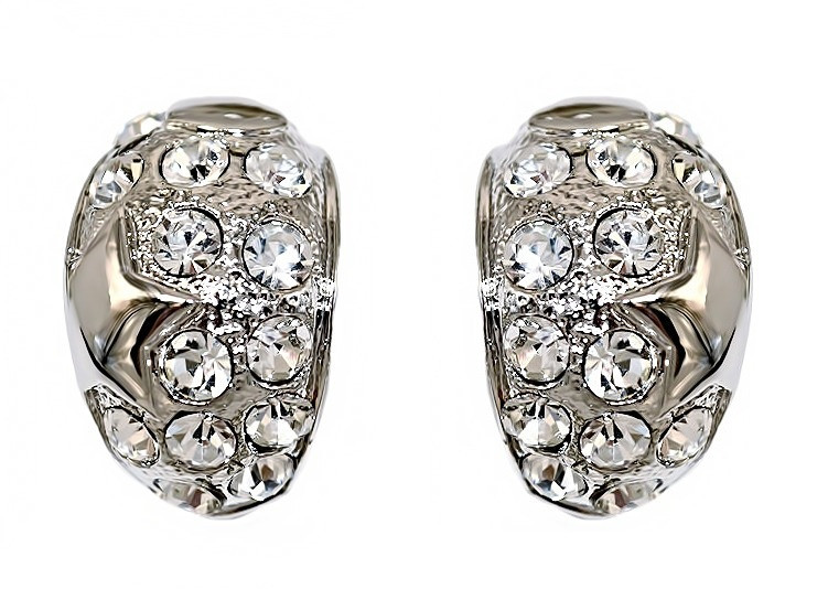 Сережки Neoglory з італійською застібкою. Родій. Камені: білі фіаніти. Довжина: 2,1 см Ширина: 14 мм