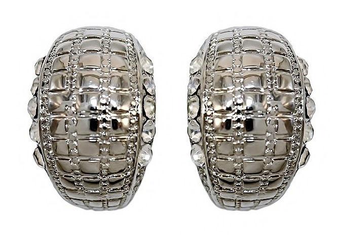 Сережки Neoglory з італійською застібкою. Родій. Камені: білі фіаніти. Довжина: 2,2 см. Ширина: 14 мм.