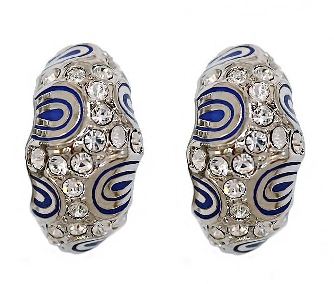 Сережки Neoglory з італійською застібкою. Родій. Камені: білі фіаніти. Довжина: 2,2 см Ширина: 12 мм