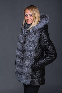 Шкіряний пуховик-трансформер із хутром чорнобурки