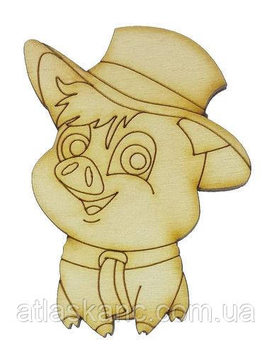 Фігурка фанерна — Свинка No 14 у шапці 50 х 70 мм з магнітом AS-4815, В-0364, фото 1