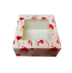 Коробка для тістечка 170*170*90 (віконце) з принтом лист