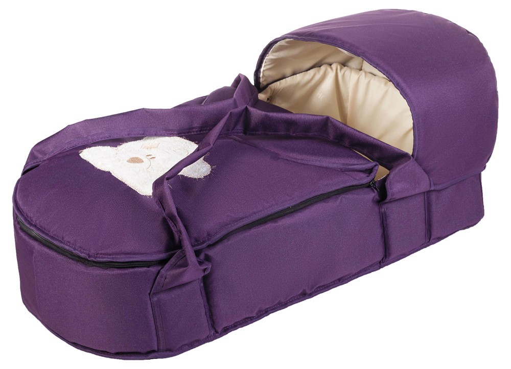 Люлька-переноска Babyroom BLA-056 з твердим дном аплікація фіолетовий (мордочка ведмедики штопаная)