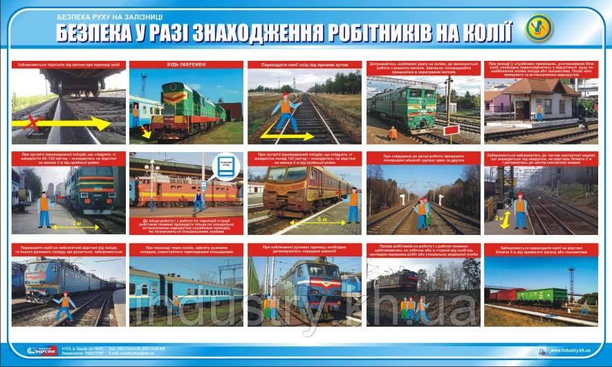 Стенд. Безпека руху на залізниці. Безпека при знаходженні робітників на колії. 1,0х0,6. Пластик