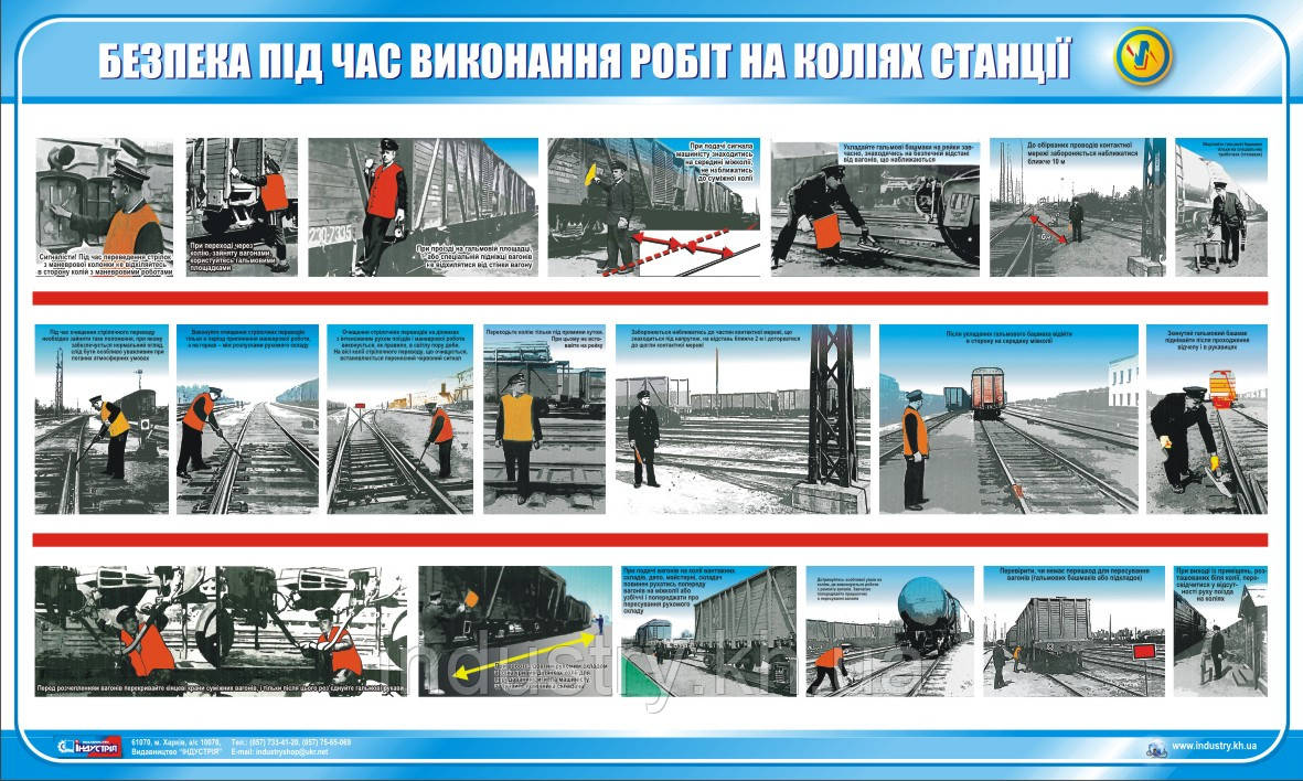 Стенд. Безпека при виконанні робіт на коліях станції. 1,0х0,6. Пластик