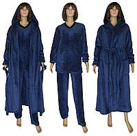 NEW! Жіночі домашні махрові набори - піжама і халат - серія Classic Dark Blue вельсофт ТМ УКРТРИКОТАЖ!