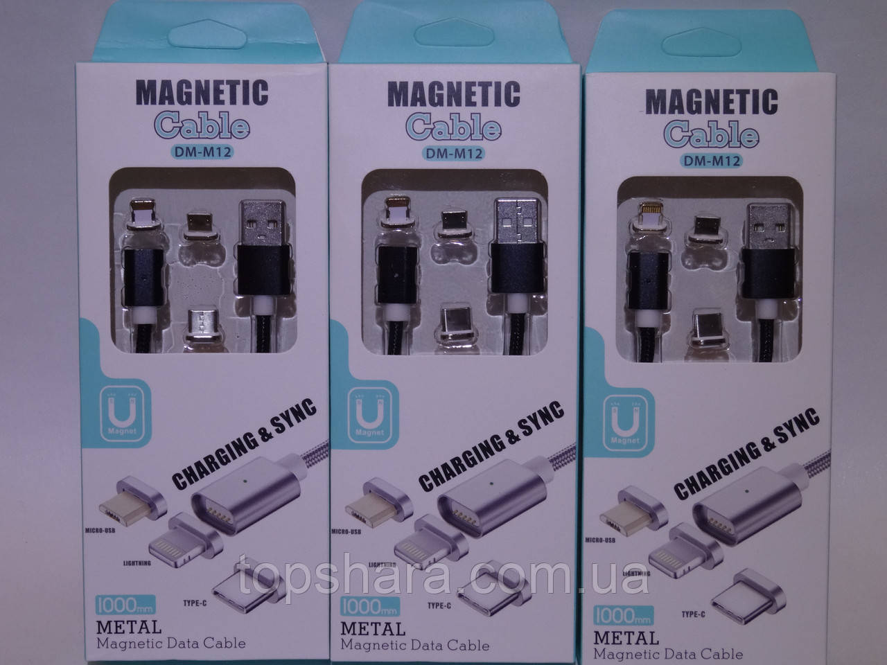 Магнітний кабель для заряджання ґаджетів 3in1 Android, Type-C, Iphone, Magnetic USB Cable