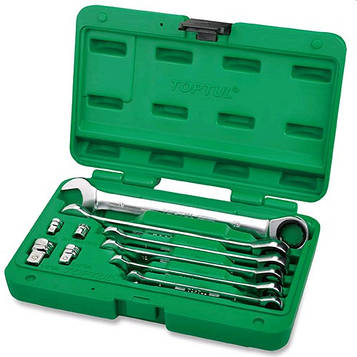 Набір ключів комбінованих з тріскачкою 8-19мм + перехідники TOPTUL GAAI1004