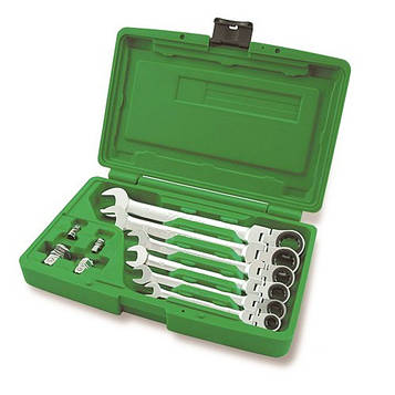 Набір ключів комбінованих з тріскачкою і шарніром 8-19мм + перехідники TOPTUL GAAI1003