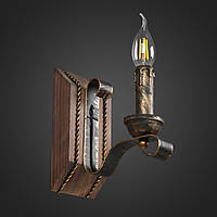 Бра деревянная Балка - Кована - Свеча 1 лампа, дерево венге, металл патина бронза, свеча, D-9см, ФС 096