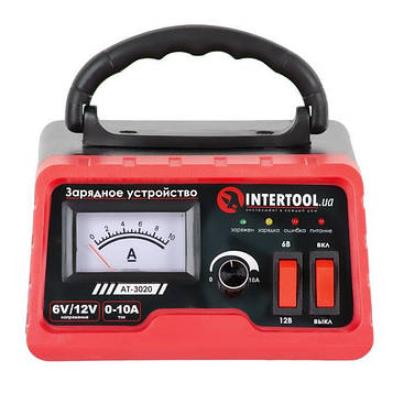 Зарядний пристрій 6/12В, регулювання сили струму 0-10А, 230В INTERTOOL AT-3020
