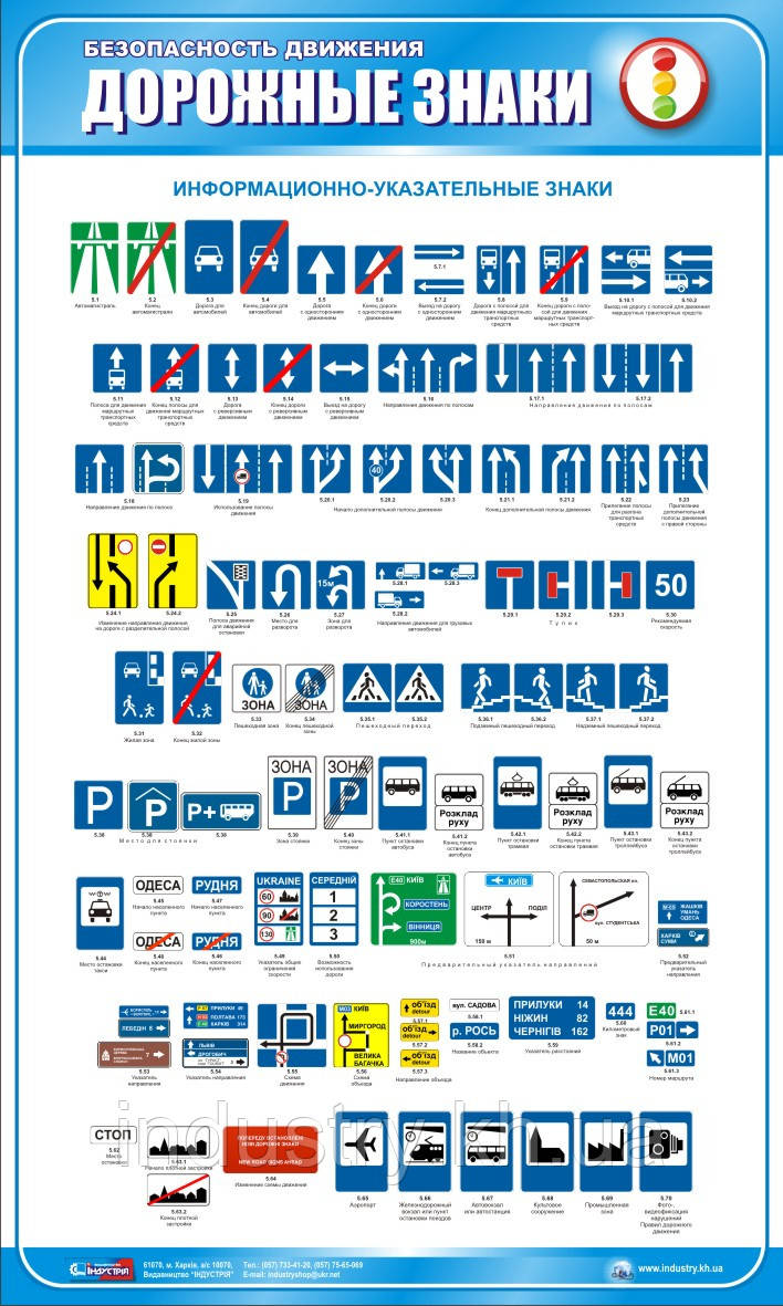 Стенд. Дорожные знаки. Информационно-указательные знаки.. 0,6х1,0. Пластик