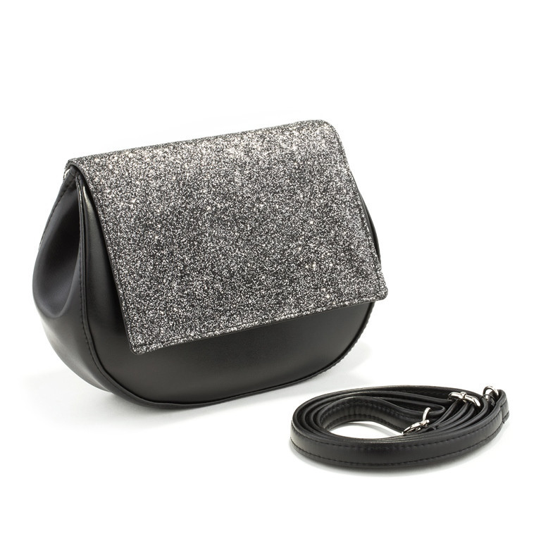 Сумочка через плече Jacob чорний пеле та сірий глітер_склад, фото 1