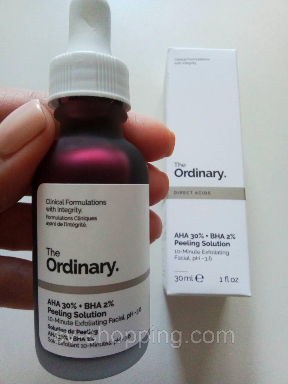 Без коробочки. Пілінг на кислотах The Ordinary AHA 30% + BHA 2% Peeling Solution, 30ml