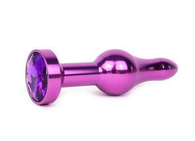 Подовжена шарикообразная фіолетова анальна втулка з фіолетовим кристалом L 103 мм D 28 мм, вага 80г