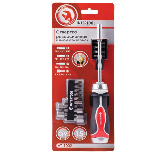 Викрутка реверсивна з комплектом насадок INTERTOOL VT-1002, фото 1