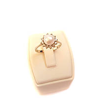 Золотое кольцо с бриллиантами и жемчугом, 17 размер