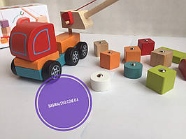 Дерев'яна іграшка машинка Автокран Cubika, 13982