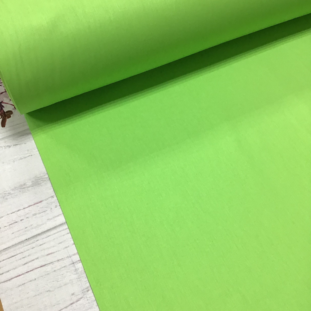 ВІДРЕЗ (1,1*2,4) Тканина поплін De Luxe, однотонне зелене яблуко (Туреччина шир. 2,4 м)(P-FR-0069), фото 1