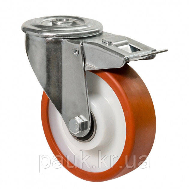 Колесо 5305-N-100-B, Ø 100 мм, 53 Norma, поворотне колесо з гальмом, колесо з кронштейном для траспортування скла, поліуретанове, фото 1