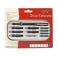 Набор для каллиграфии Deluxe Calligraphy (ручка, 6 пер, 4 картириджа, конвертер, пенал), Manuscript