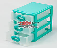 Комод мініпластиковий на 3 ящики 26,5х18,7х20 см (колір — бірюзовий) Консенсус