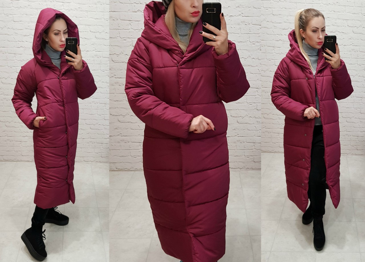 Зимова куртка пуховик Oversize, артикул 521, колір марсала