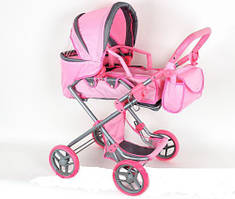 Коляска для ляльок Melogo 9333 велика, рожево-сіра