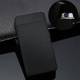 Електроімпульсна USB запальничка чорна матова з подвійною електро дугою в подарунковій коробці